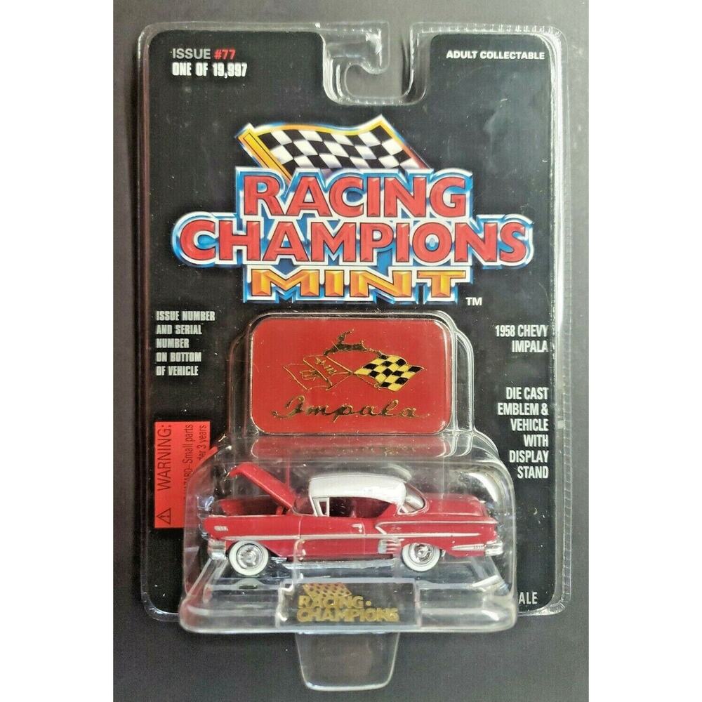 1996 Racing Champions Mint 1958 Chevy Implala #77 Red / White 1:64 HW3